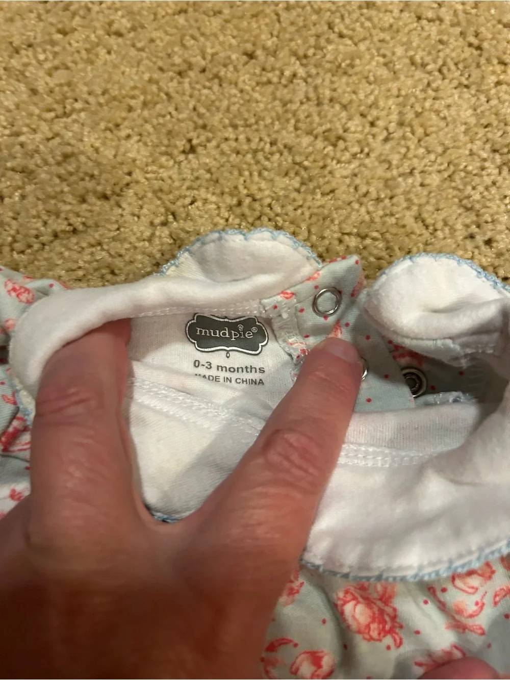 Mud Pie Pink Floral on Light Blue, Footie One-Piece Size 0-3 months